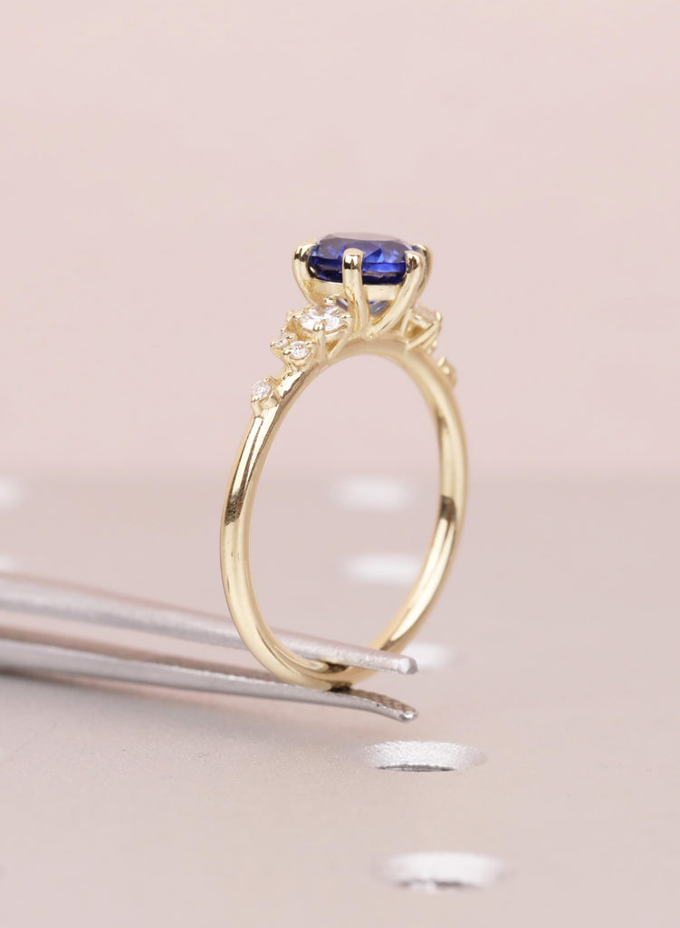 Sapphire Engagement Ring: 14K Yellow Gold Diamond Cluster Ring, Snowdrift Style September Birthstone image #12