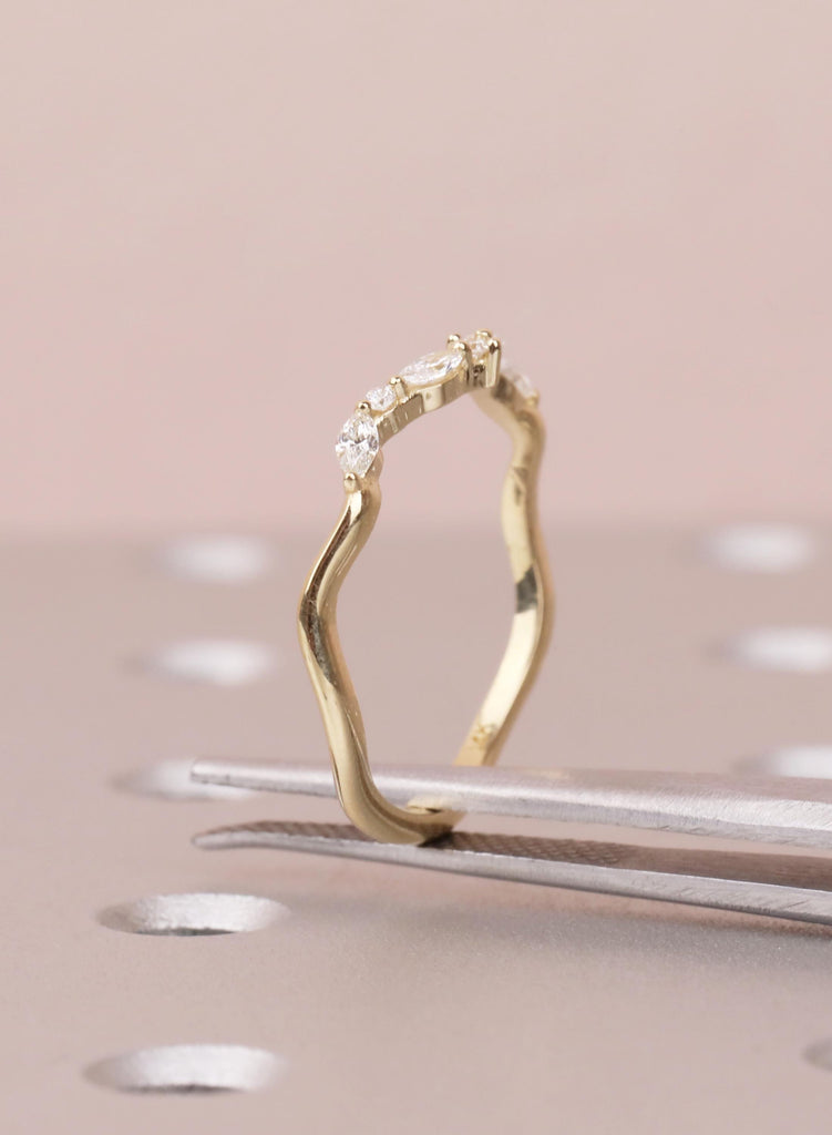 Diamond Wedding Band, Curved 14K Yellow Gold Matching Rings, Engraved Promise Ring image #13