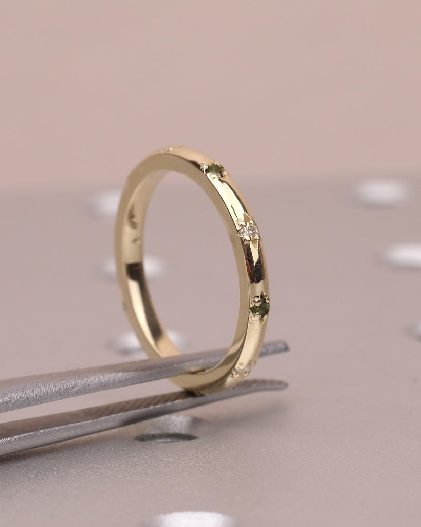 Tourmaline & Diamond Wedding Bands for Women | 14k Gold Unique Wedding Rings | Starburst Ring Celestial Jewelry | Anniversary Gift image #6