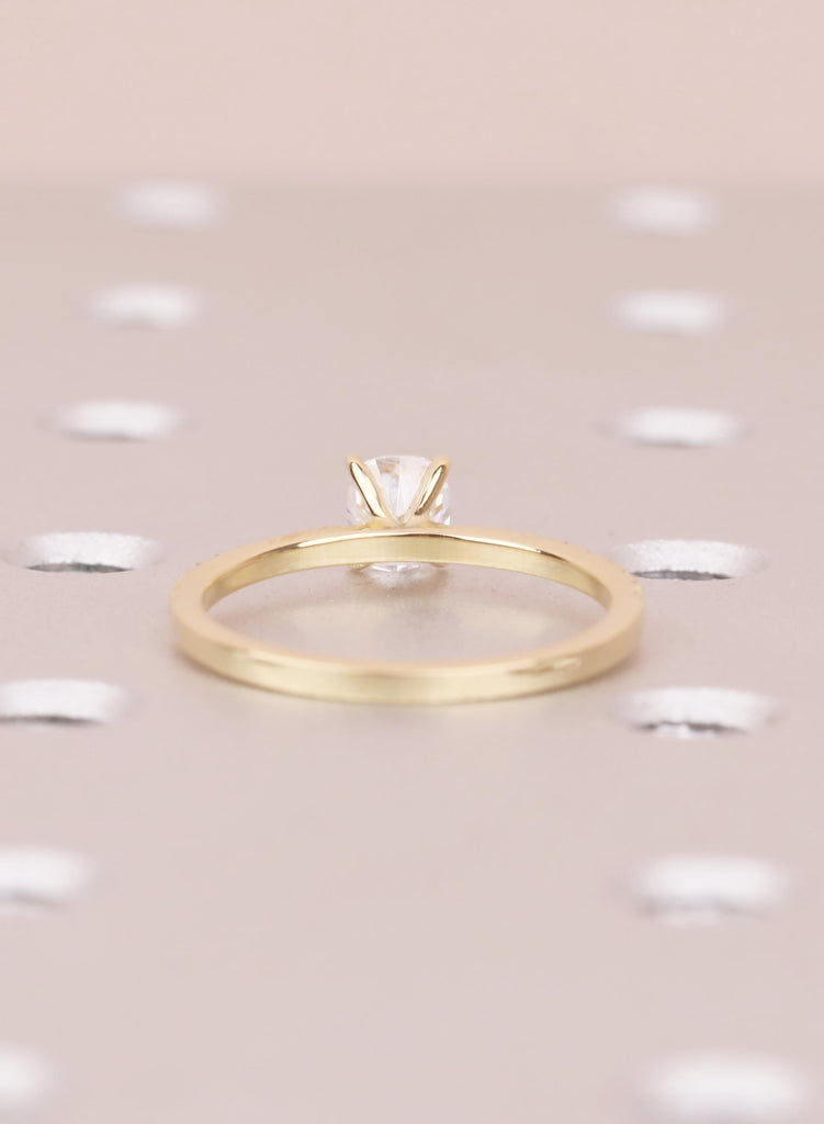 Minimalist Ring For Women, Lab Diamond Engagement Ring, Dainty Yellow Gold Pave Diamond Band image #8