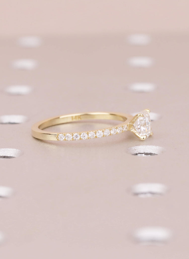Minimalist Ring For Women, Lab Diamond Engagement Ring, Dainty Yellow Gold Pave Diamond Band image #6
