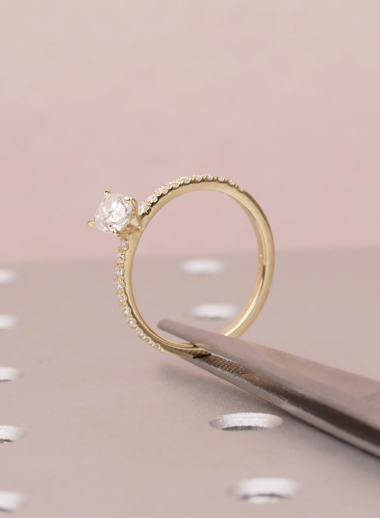 Minimalist Ring For Women, Lab Diamond Engagement Ring, Dainty Yellow Gold Pave Diamond Band image #11