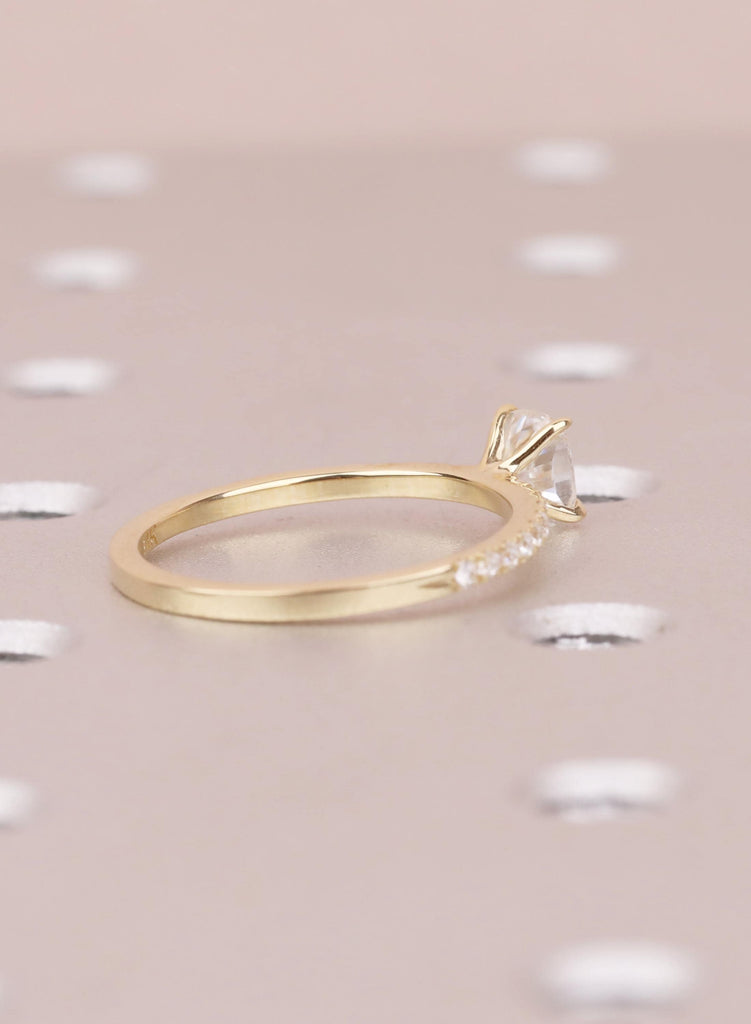 Minimalist Ring For Women, Lab Diamond Engagement Ring, Dainty Yellow Gold Pave Diamond Band image #7