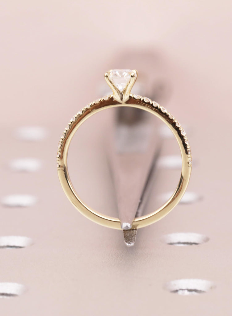 Minimalist Ring For Women, Lab Diamond Engagement Ring, Dainty Yellow Gold Pave Diamond Band image #13