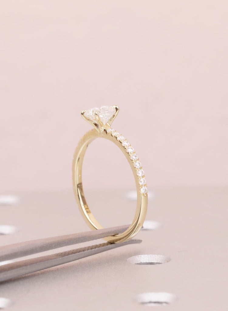 Minimalist Ring For Women, Lab Diamond Engagement Ring, Dainty Yellow Gold Pave Diamond Band image #14