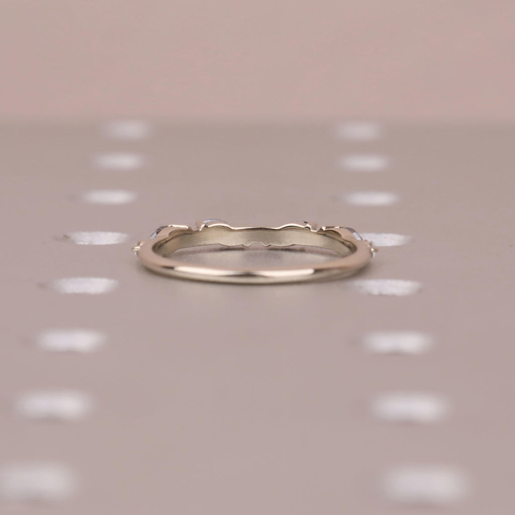 14k White Gold Thin Wedding Band | Marquise, Round cut Diamond Simple Promise Ring | Vintage Wedding Anniversary Gift for Her image #4