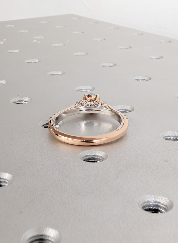14K Gold Salt and Pepper Diamond Engagement Ring w/ Ombre Side Stones, Vintage Two-Tone Filigree Setting, Unique Galaxy Diamond Promise Ring image #4