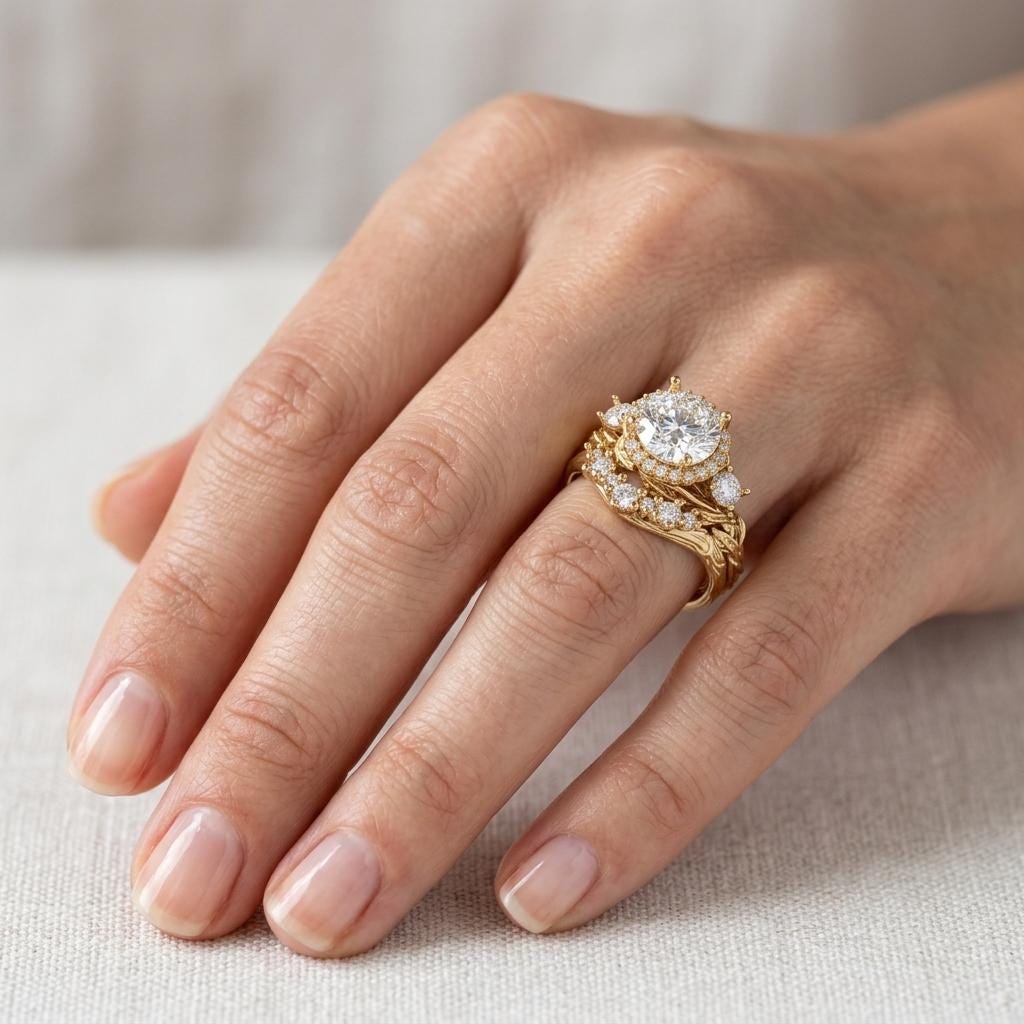 Lab Created Diamond Halo Ring | Nature Engagement and Wedding Ring Sets for Women | Gold Promise Ring Anniversary Gift image #2