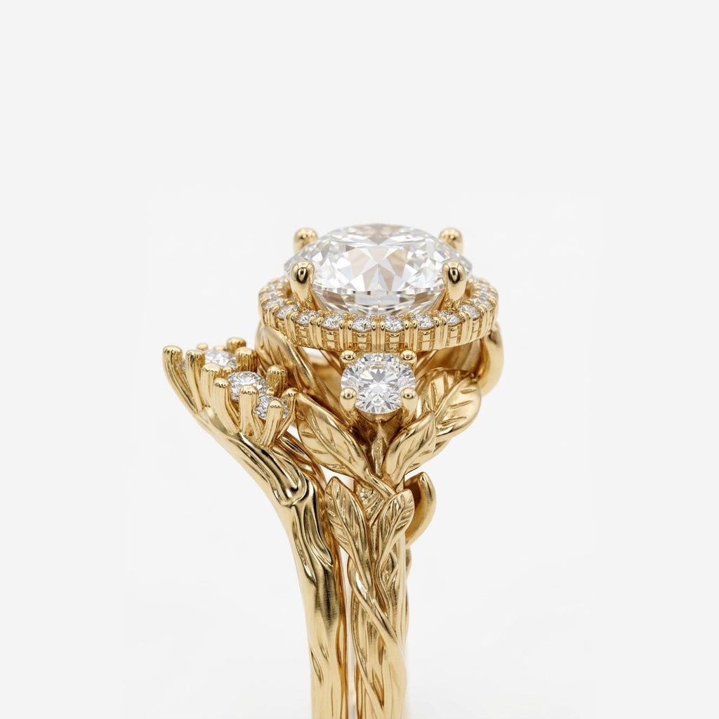 Lab Created Diamond Halo Ring | Nature Engagement and Wedding Ring Sets for Women | Gold Promise Ring Anniversary Gift image #4