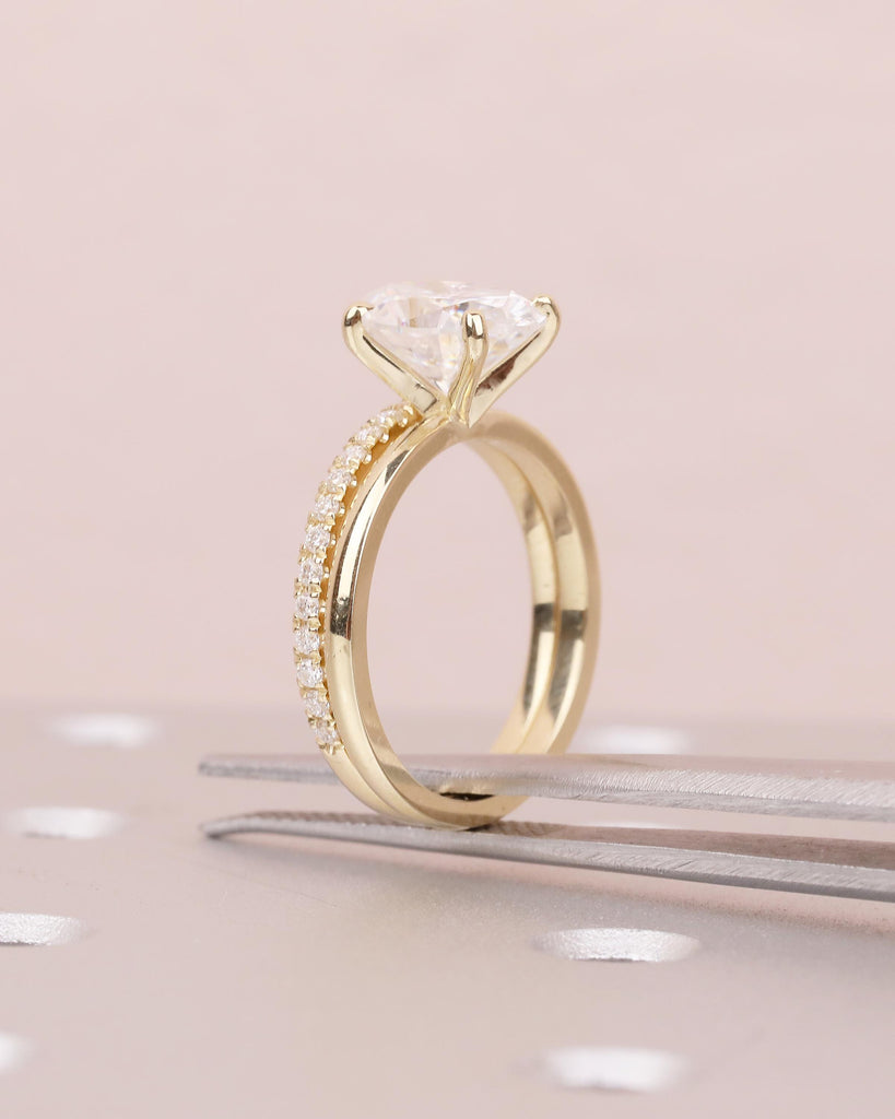 14k Solid Gold Ring Set, Bridal Moissanite Jewelry, Oval Engagement Ring image #8