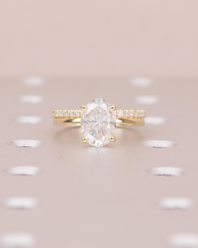 14k Gold Bridal Ring Set, Oval Engagement Ring, Moissanite Handmade Jewelry image #12