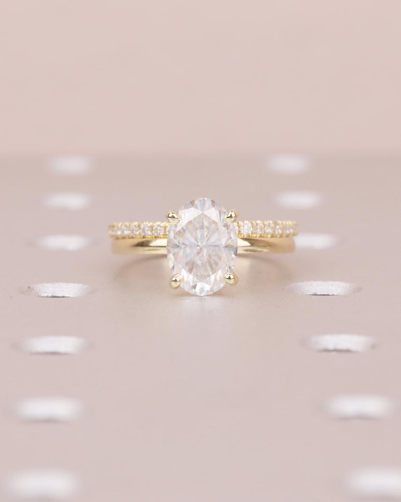 14k Solid Gold Ring Set, Bridal Moissanite Jewelry, Oval Engagement Ring image #14