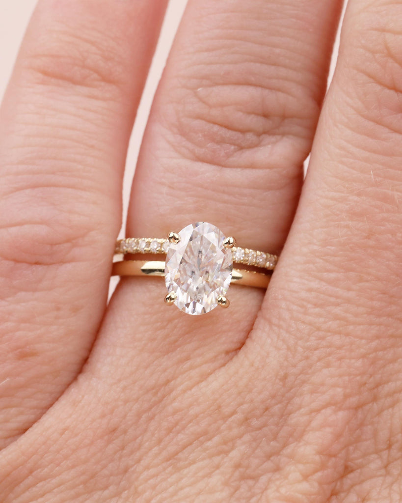 14k Solid Gold Ring Set, Bridal Moissanite Jewelry, Oval Engagement Ring image #15