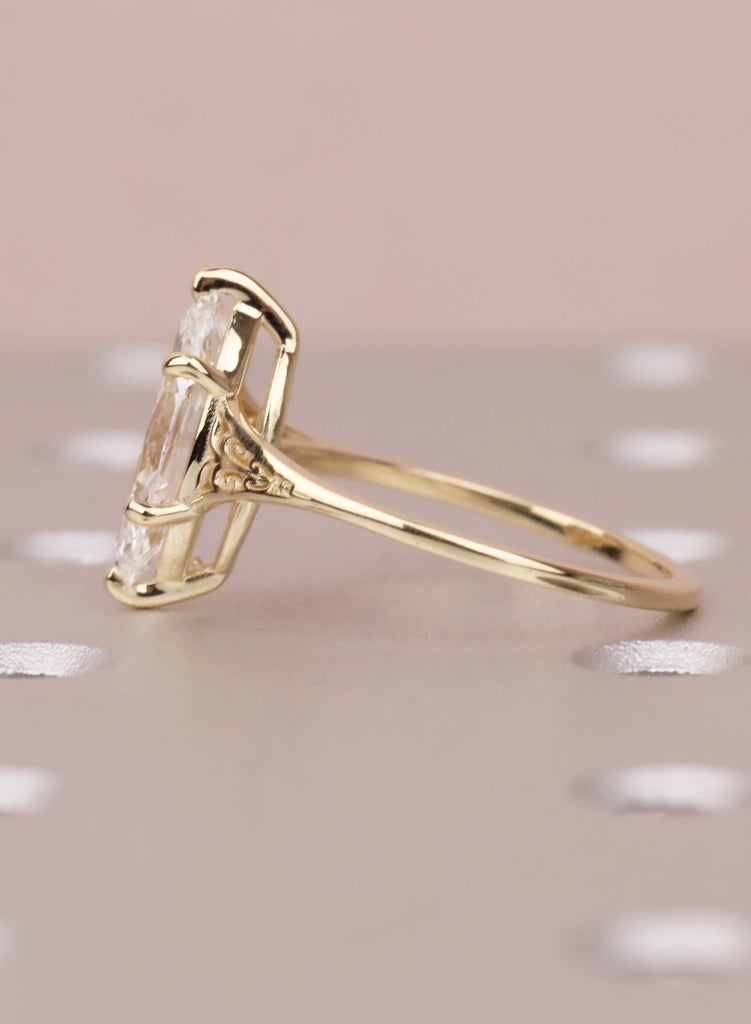 Vintage Lab Diamond Marquise Cut Victorian Filigree Ring, 14K Solid Gold Heirloom Proposal Ring, Custom Women's Wedding Anniversary Ring image #9