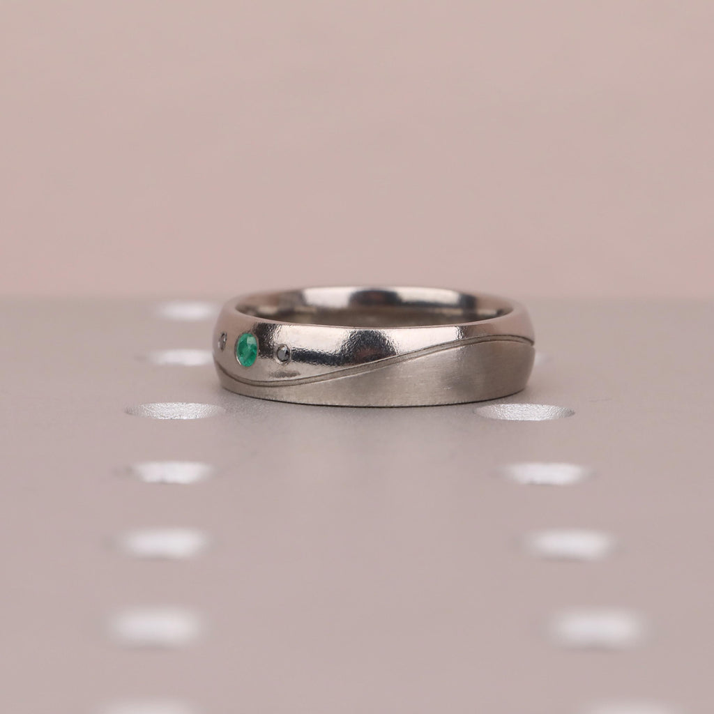 6MM Titanium Men Ring | Unique Mens Wedding Bands | Engagement Ring Gift for Him | May Birthstone Emerald Ring image #3
