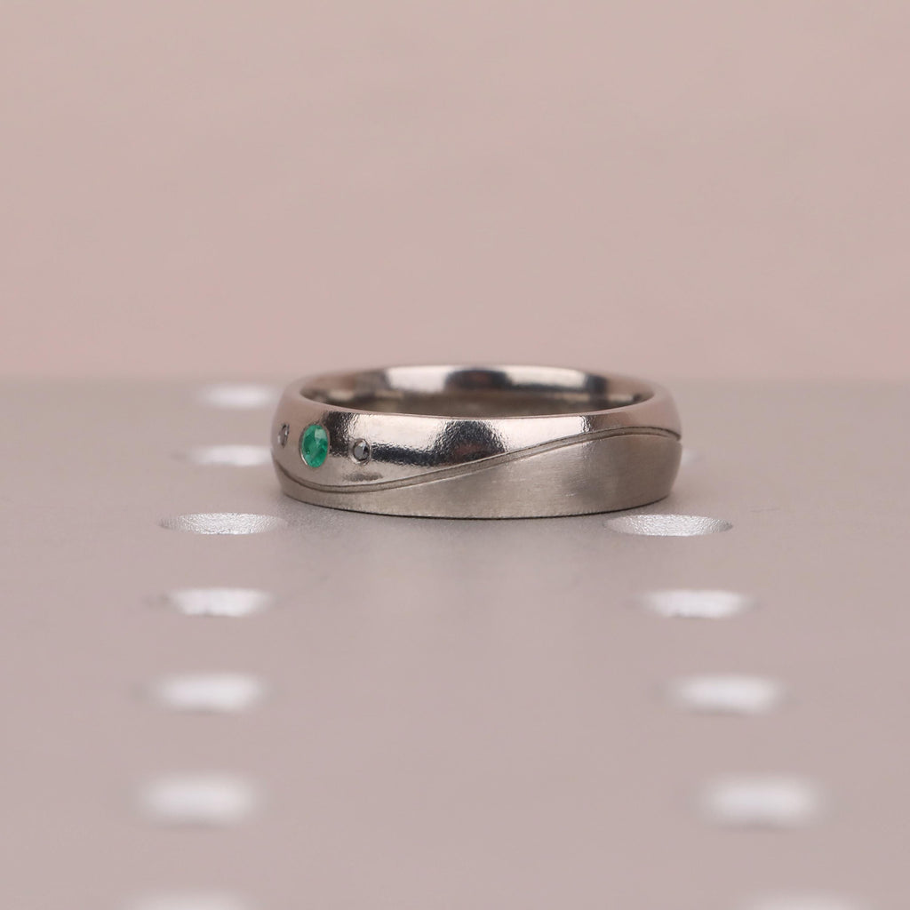 Titanium Male Wedding Bands | Emerald and Black Diamond Ring | Gift Ideas for Men image #6