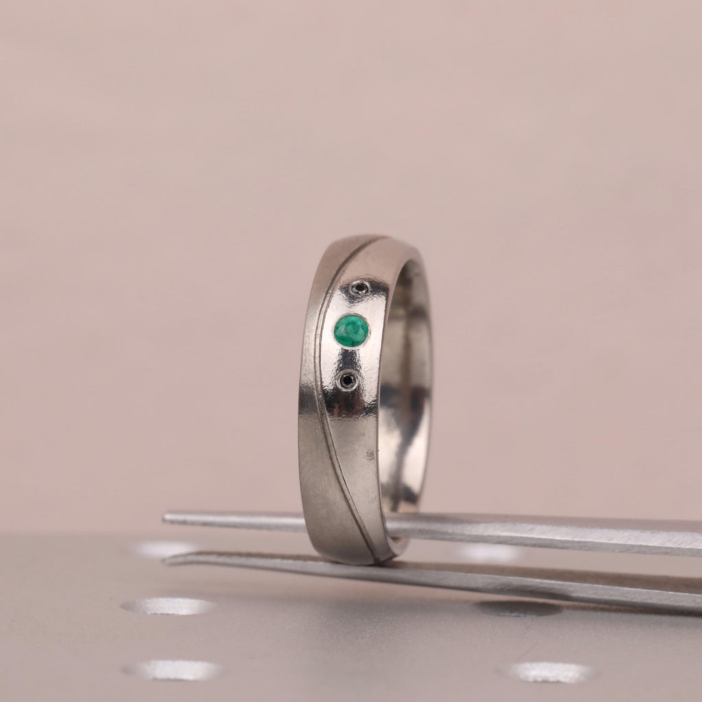 Titanium Male Wedding Bands | Emerald and Black Diamond Ring | Gift Ideas for Men image #3