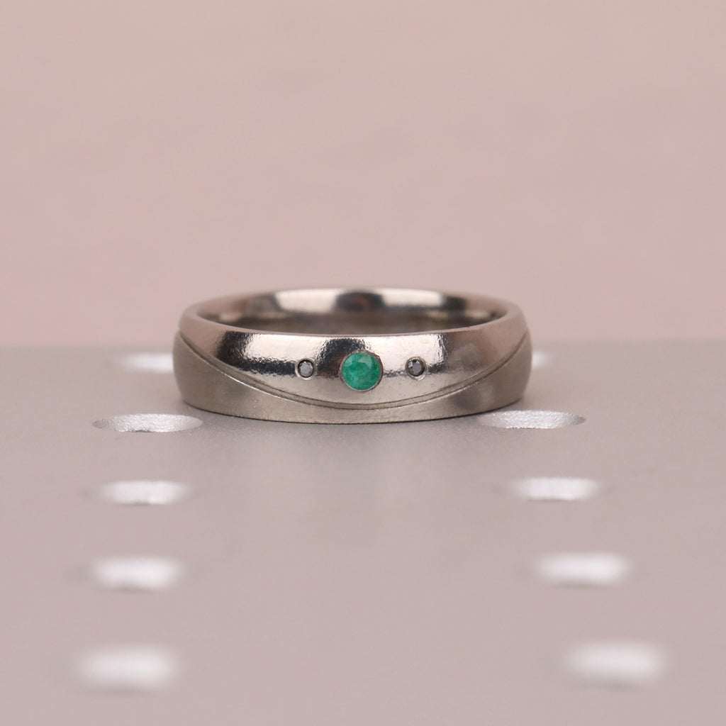 6MM Titanium Men Ring | Unique Mens Wedding Bands | Engagement Ring Gift for Him | May Birthstone Emerald Ring image #2