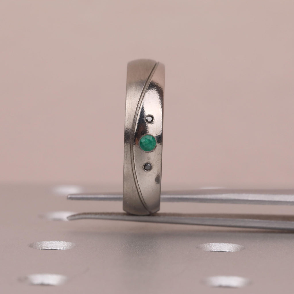 6MM Titanium Men Ring | Unique Mens Wedding Bands | Engagement Ring Gift for Him | May Birthstone Emerald Ring image #10