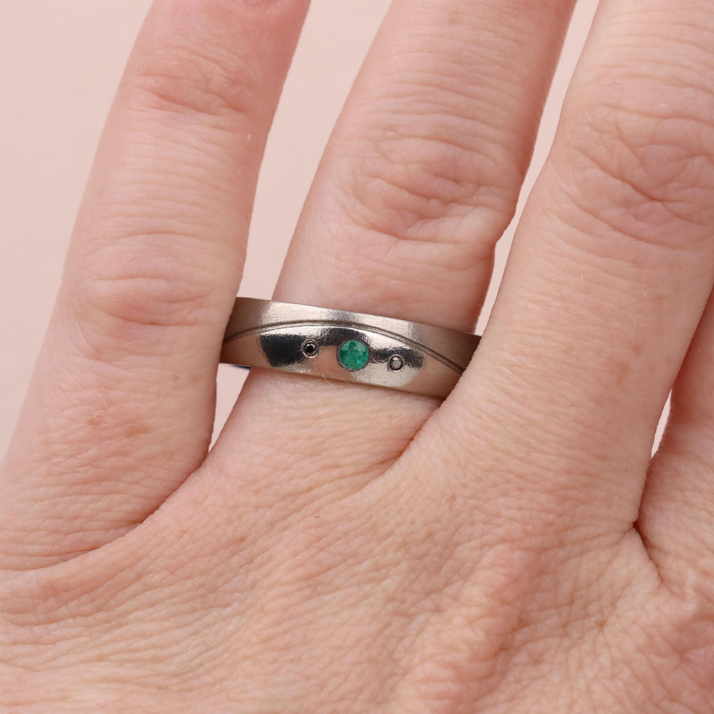 6MM Titanium Men Ring | Unique Mens Wedding Bands | Engagement Ring Gift for Him | May Birthstone Emerald Ring image #11