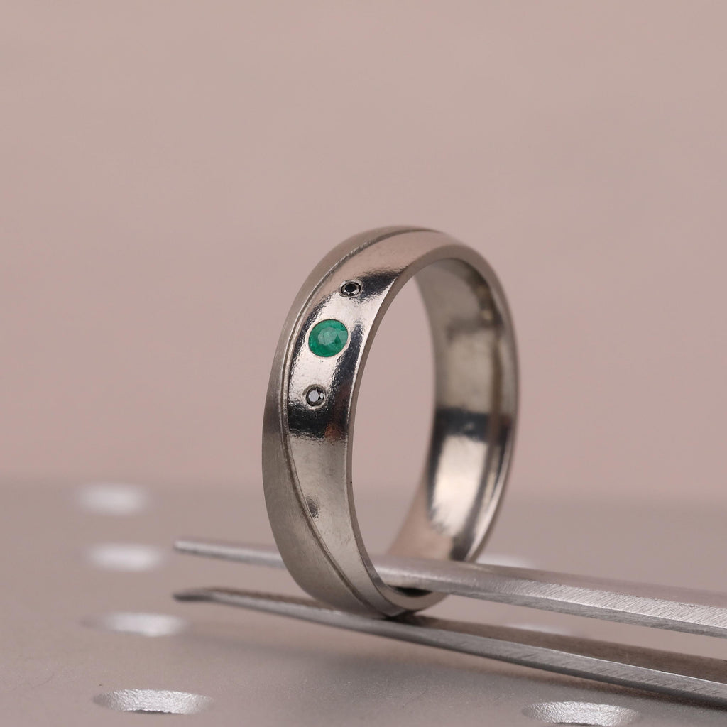 Titanium Male Wedding Bands | Emerald and Black Diamond Ring | Gift Ideas for Men image #2