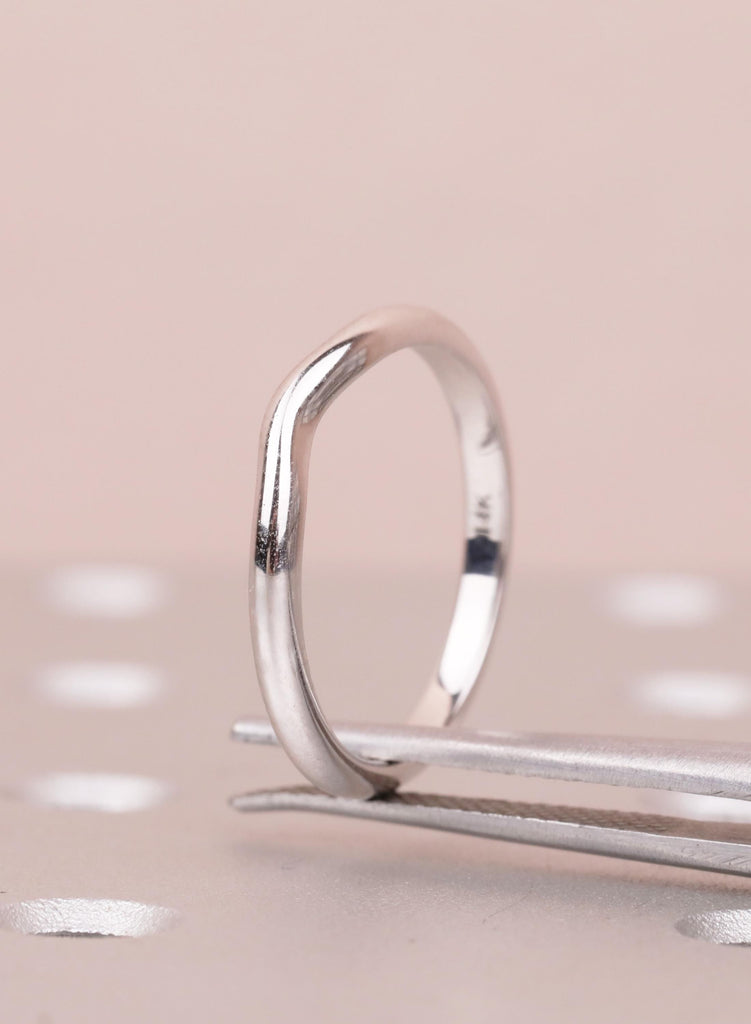 Curved 14K White Gold Women's Wedding Band, 3.1mm Custom Stackable Wedding Ring for Woman, Minimalist Dainty Stacking Band, Handmade Jewelry image #2