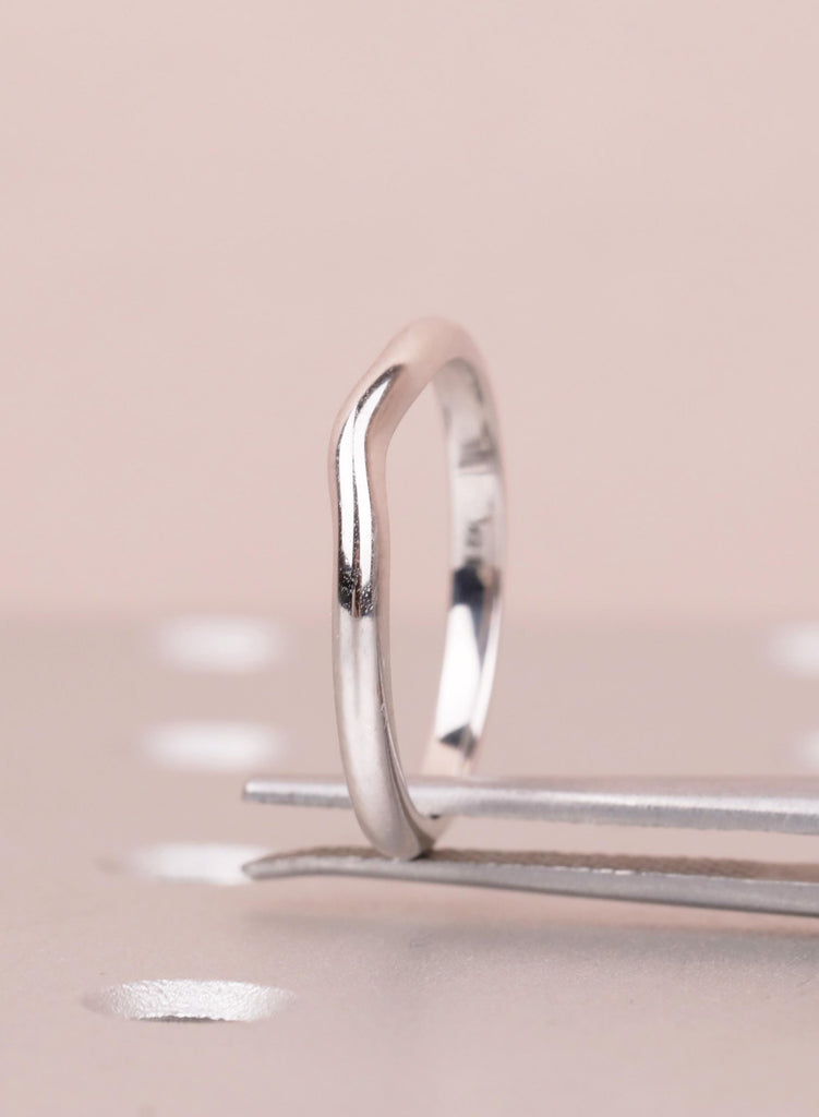 Curved 14K White Gold Women's Wedding Band, 3.1mm Custom Stackable Wedding Ring for Woman, Minimalist Dainty Stacking Band, Handmade Jewelry image #6