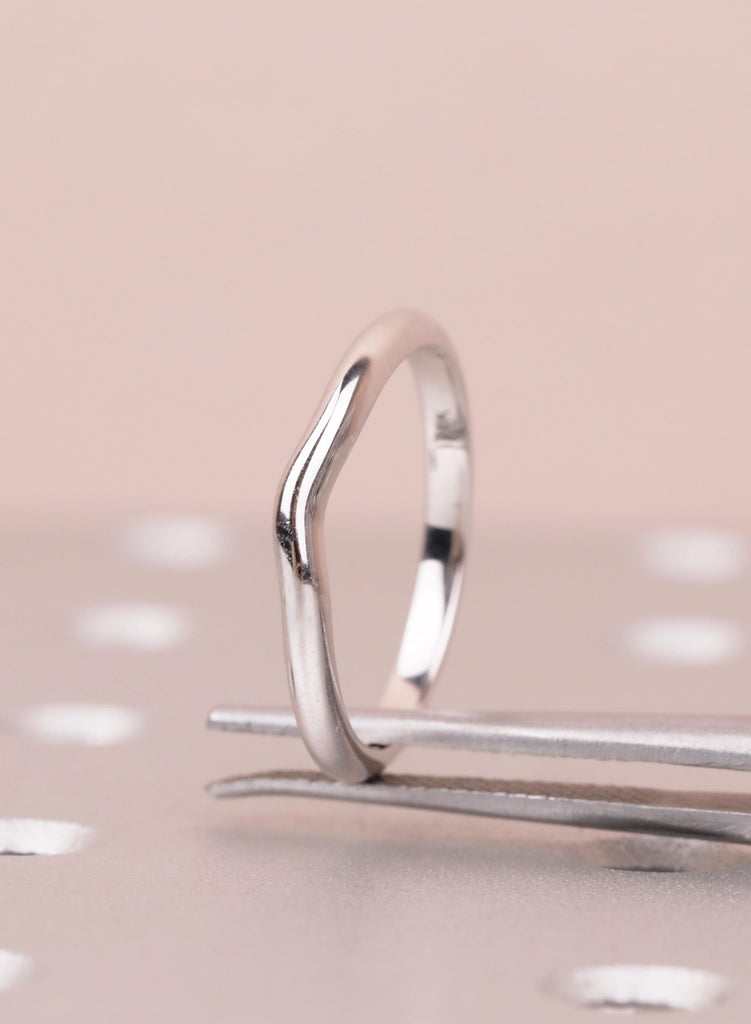 Curved 14K White Gold Women's Wedding Band, 3.1mm Custom Stackable Wedding Ring for Woman, Minimalist Dainty Stacking Band, Handmade Jewelry image #9