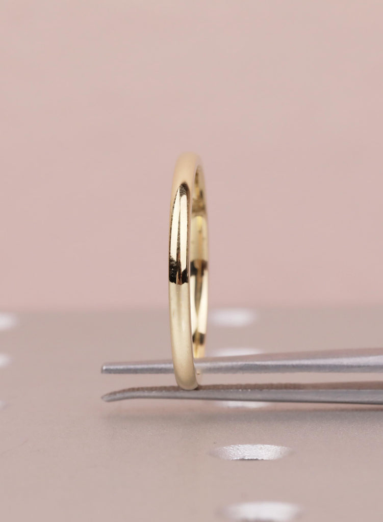 Domed 14K Yellow Gold Wedding Band for Men, 2mm Men's Gold Ring, Simple Plain Wedding Ring, Dainty Solid Gold Band, Minimalist Stacking Ring image #4