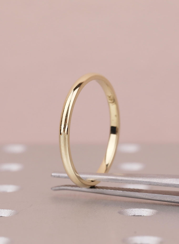 Domed 14K Yellow Gold Wedding Band for Men, 2mm Men's Gold Ring, Simple Plain Wedding Ring, Dainty Solid Gold Band, Minimalist Stacking Ring image #6