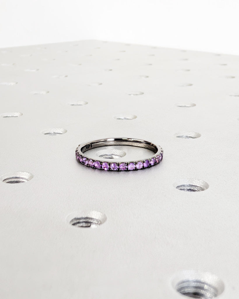 Dainty 14K Solid Gold Amethyst Wedding Band, Purple Amethyst Eternity Ring, February Birthstone Gifts, Stacking Ring, Women's Wedding Ring