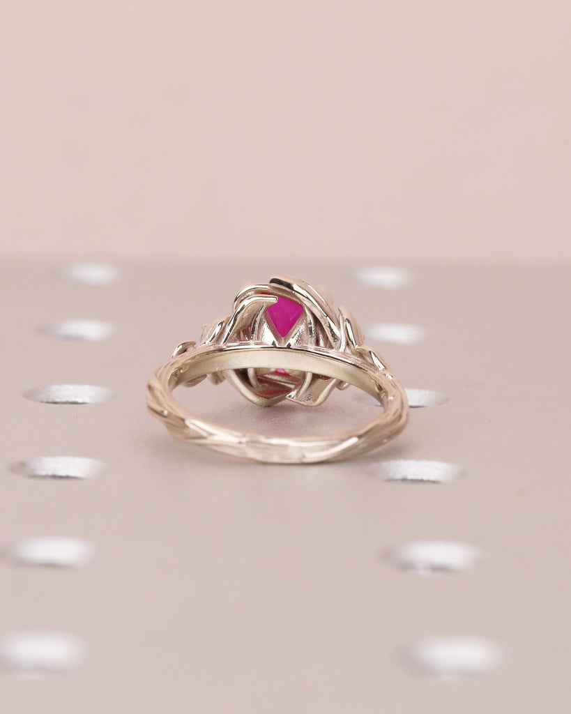 14k Gold Ruby Ring for Women, Vintage Engagement Ring, Three Stone Nature Jewelry image #7