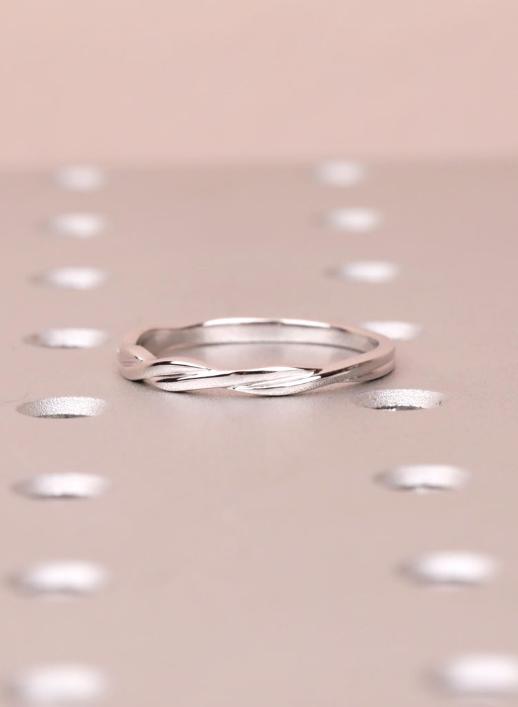 14k Solid White Gold Twisted Wedding Band Women, Dainty Infinity Stacking Ring, Thin Gold Band, Promise Ring image #6