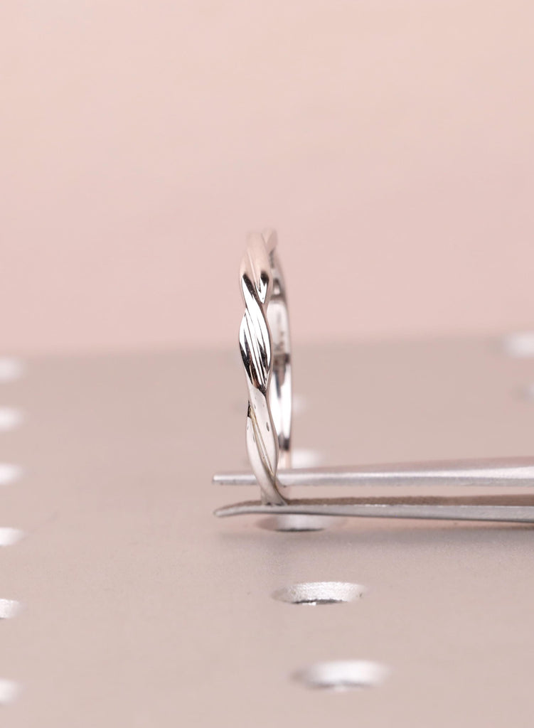 14k Solid White Gold Twisted Wedding Band Women, Dainty Infinity Stacking Ring, Thin Gold Band, Promise Ring image #8