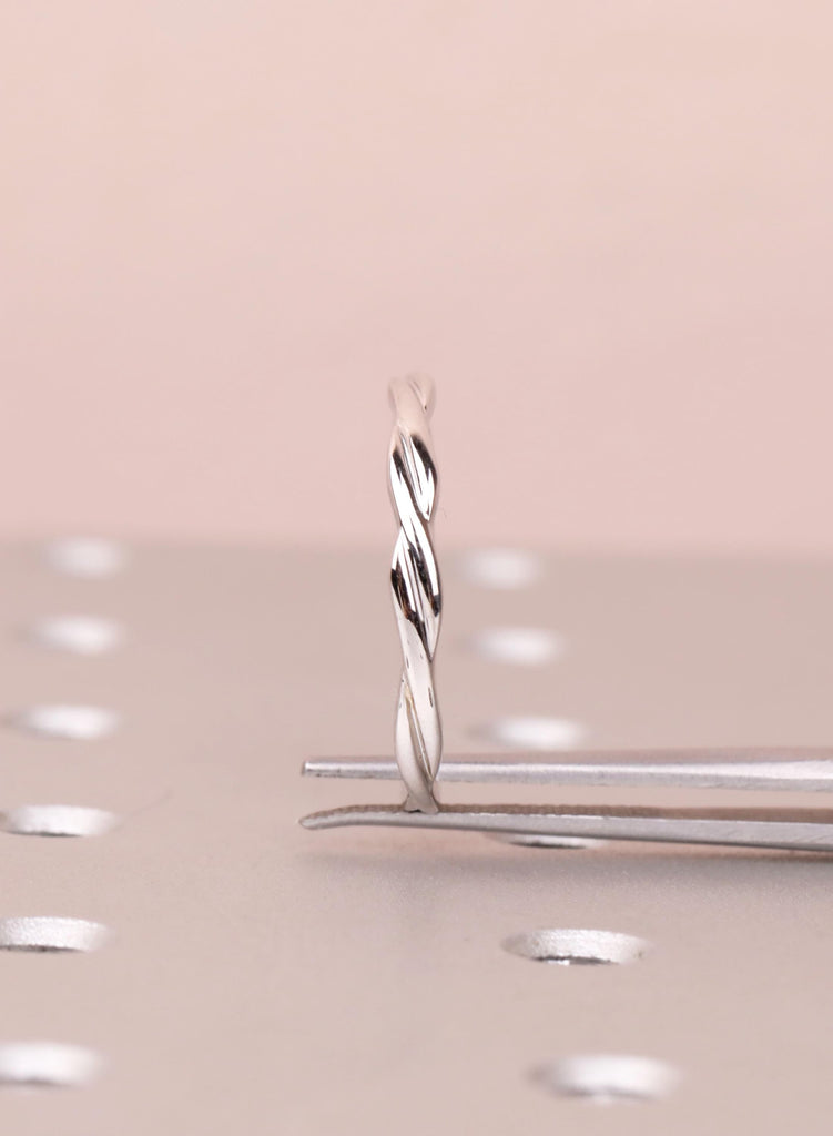 14k Solid White Gold Twisted Wedding Band Women, Dainty Infinity Stacking Ring, Thin Gold Band, Promise Ring image #9