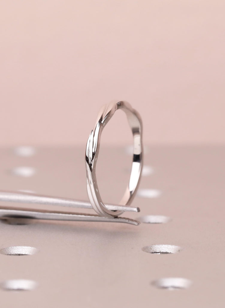 14k Solid White Gold Twisted Wedding Band Women, Dainty Infinity Stacking Ring, Thin Gold Band, Promise Ring image #11