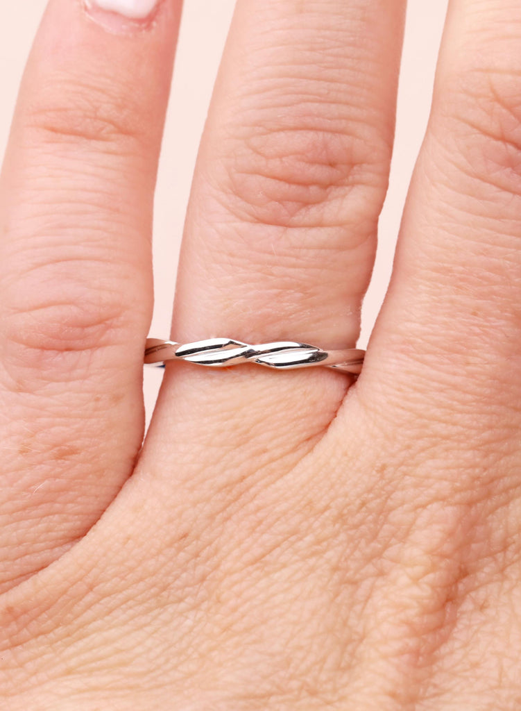 14k Solid White Gold Twisted Wedding Band Women, Dainty Infinity Stacking Ring, Thin Gold Band, Promise Ring image #14