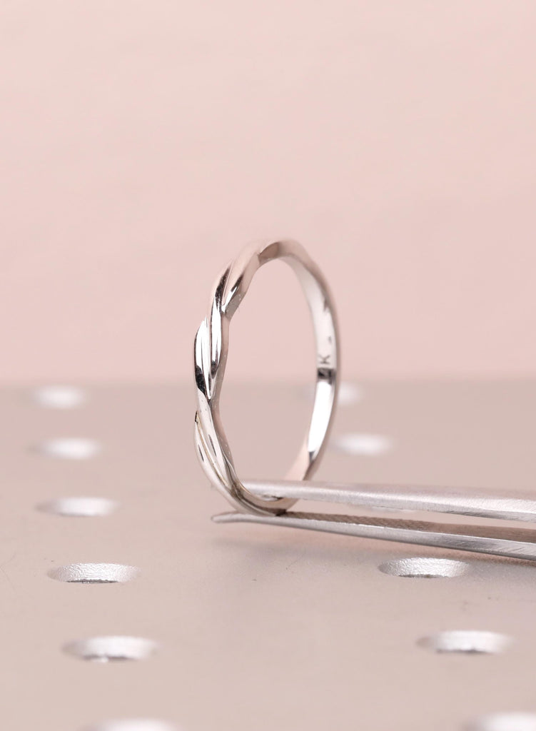 14k Solid White Gold Twisted Wedding Band Women, Dainty Infinity Stacking Ring, Thin Gold Band, Promise Ring image #2
