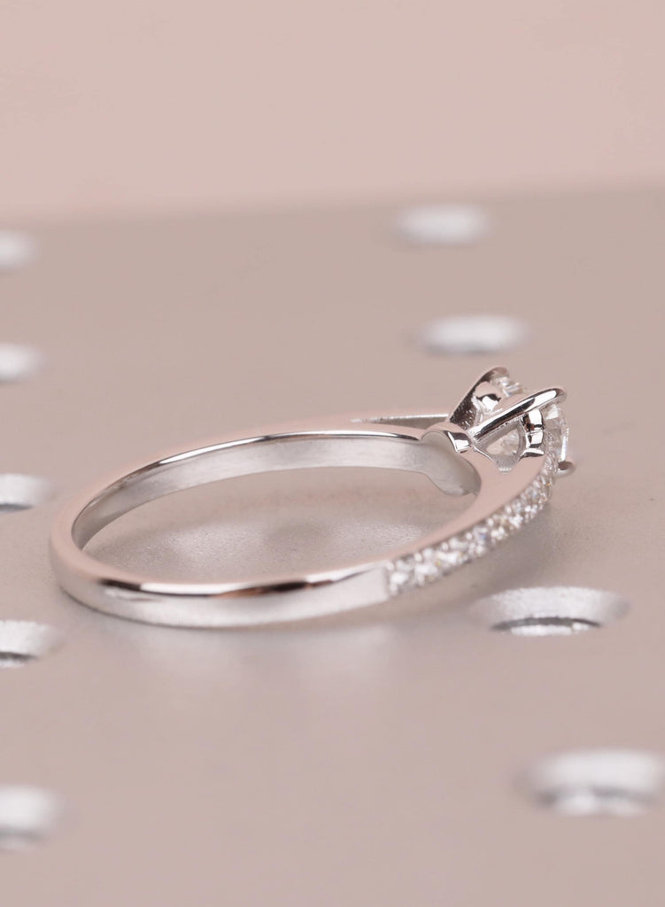 Heart Moissanite Ring, 14k White Gold Pave Side Stones Diamond Engagement Ring, Promise Ring for Her, Anniversary Wedding Bridal Jewelry image #3