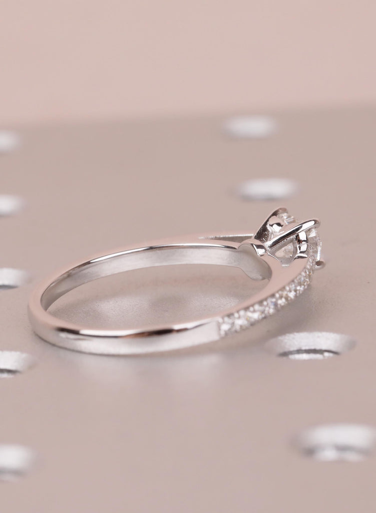 Heart Shape Lab Grown Diamond Engagement Ring, 14K White Gold Pave Band, Sustainable Ethical Jewelry For Woman, Unique Romantic Gift for Her image #5