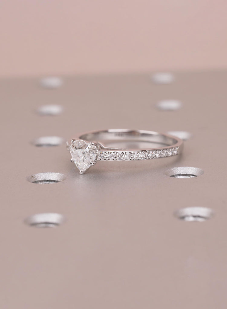 Heart Shape Lab Grown Diamond Engagement Ring, 14K White Gold Pave Band, Sustainable Ethical Jewelry For Woman, Unique Romantic Gift for Her image #7