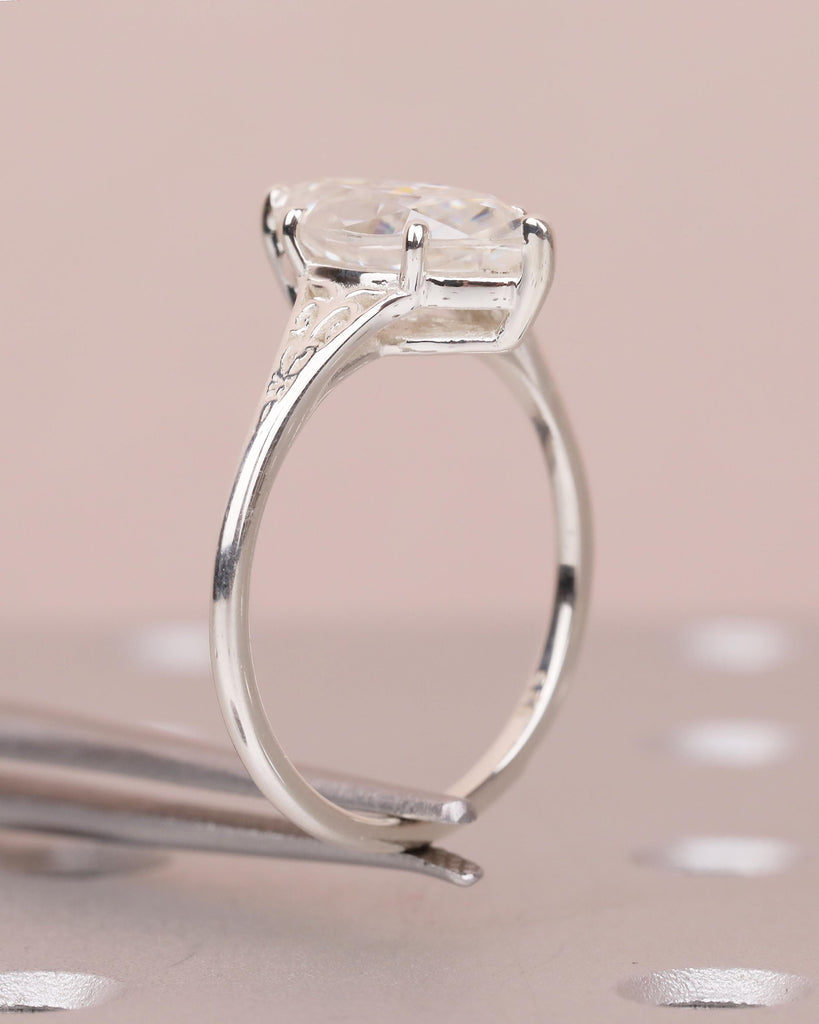 Marquise Lab Diamond Engagement Ring, Vintage Style 925 Sterling Silver Ring image #6