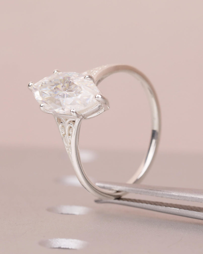 Marquise Lab Diamond Engagement Ring, Vintage Style 925 Sterling Silver Ring image #8