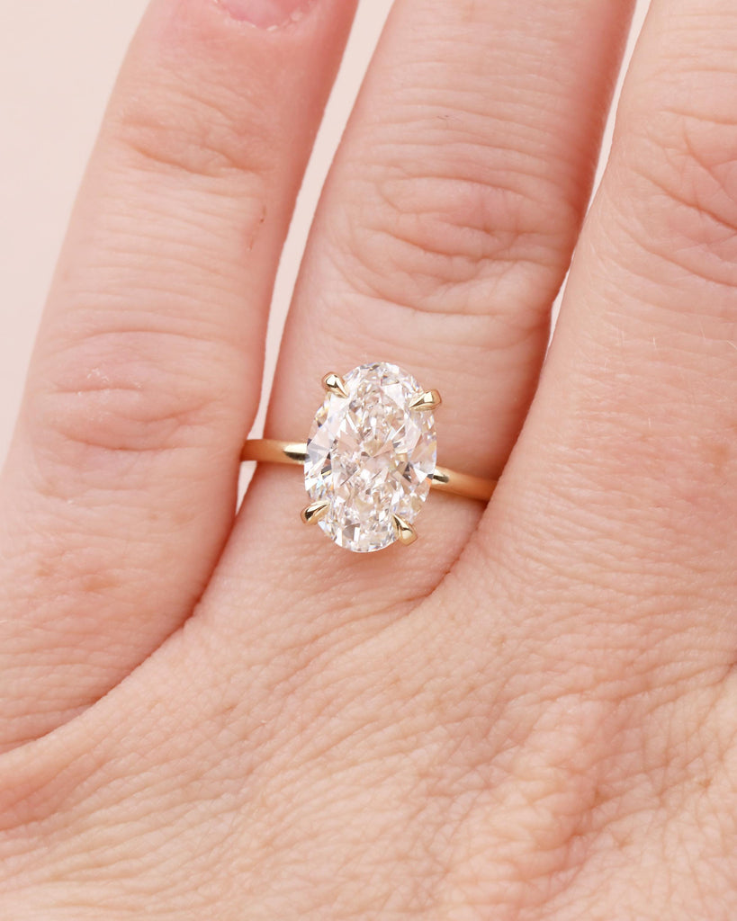1-4ct Oval Moissanite Engagement Ring in 14k Gold, Diamond Hidden Halo Solitaire Ring image #3