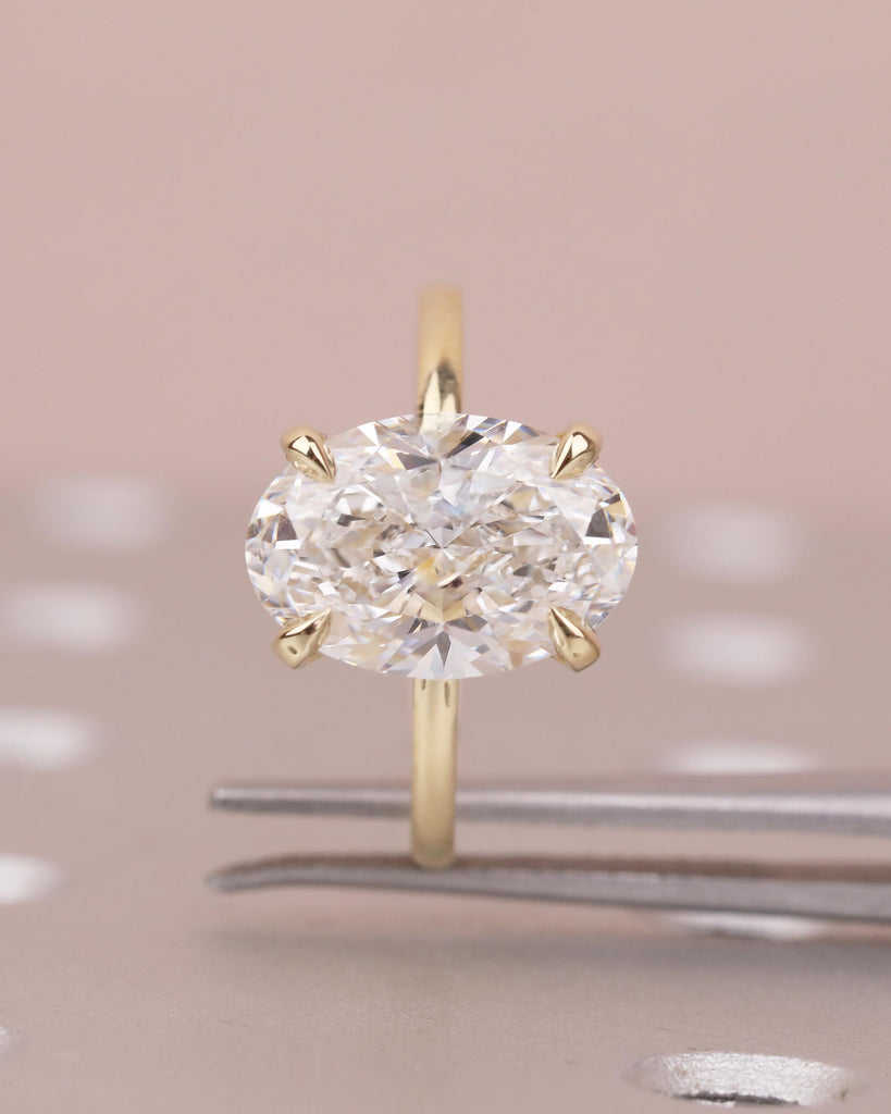 1-4ct Oval Moissanite Engagement Ring in 14k Gold, Diamond Hidden Halo Solitaire Ring image #4