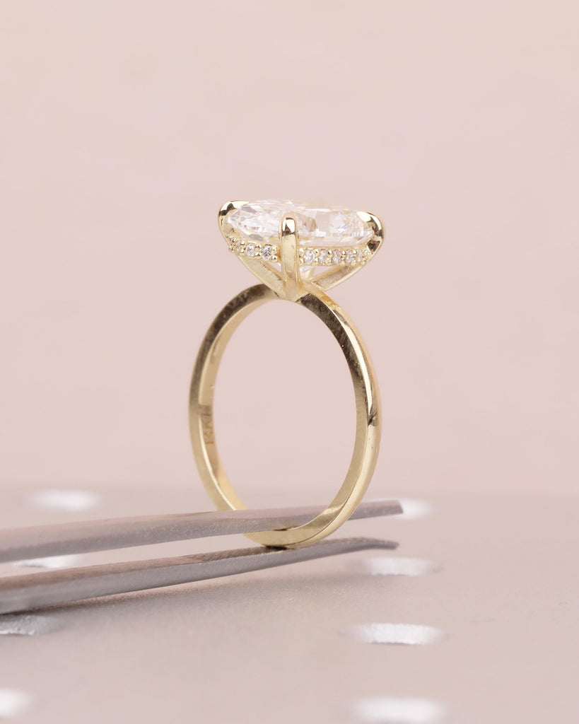 1-4ct Oval Moissanite Engagement Ring in 14k Gold, Diamond Hidden Halo Solitaire Ring image #9
