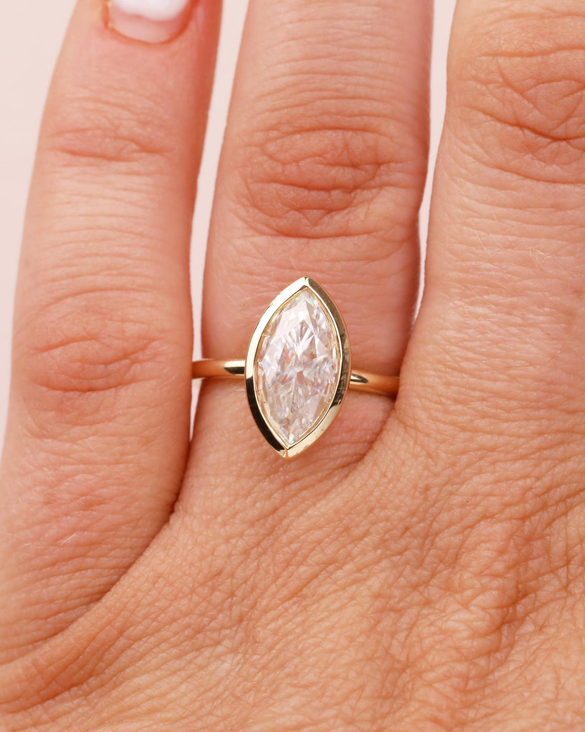 Minimalist 18k Gold Marquise Moissanite Engagement Ring in Bezel Setting image #10