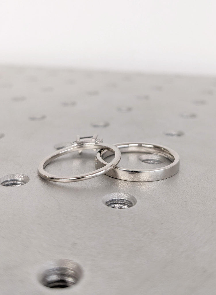 Dainty Baguette Salt and Pepper Diamond Ring Set | Simple Promise Ring | Engagement Ring Set | Stackable Moissanite Wedding Band Set for Her image #6
