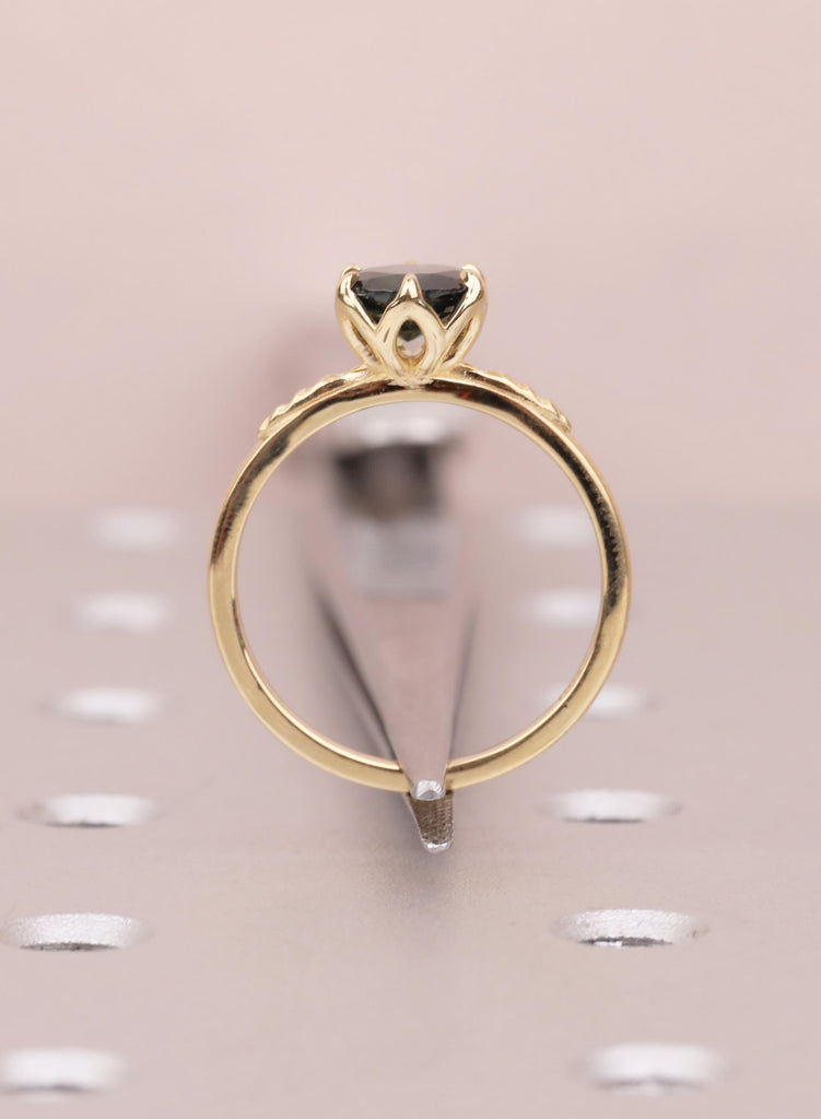 18K Yellow Gold Teal Sapphire Engagement Ring, Tulip Flower Setting, Nature Inspired Solitaire image #11