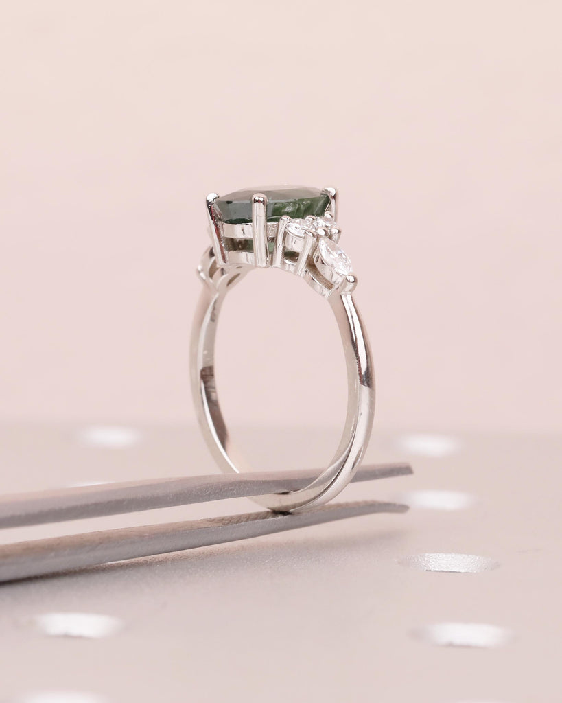 Oval Teal Sapphire Engagement Ring, Art Deco 14k Gold Wedding Rings for Women, Round, Marquise Diamond Cluster Ring, Birthstone Jewelry image #10